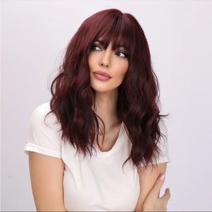 Wine red costume wig- 14 inches- curly- synthetic